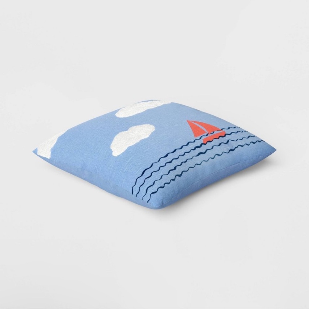 Square Throw Pillow Sailboat On Water with Clouds Blue - Room Essentials - Picture 2 of 3